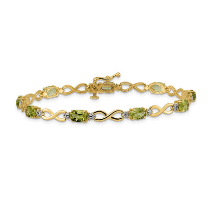 10K Gelbgold Peridot und Diamant Unendlichkeit Armband