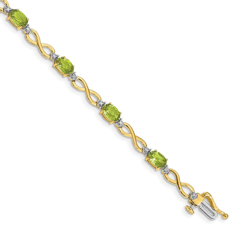14K Gelbgold Armband mit Peridot und natürlichem Diamant im Unendlichkeitsdesign