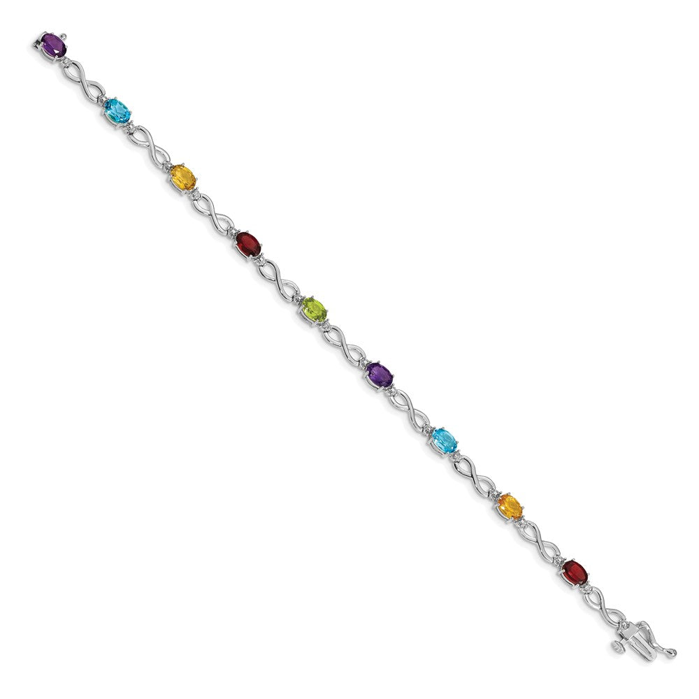 10K Weißgold Regenbogen Edelstein und Diamant Unendlichkeit Armband