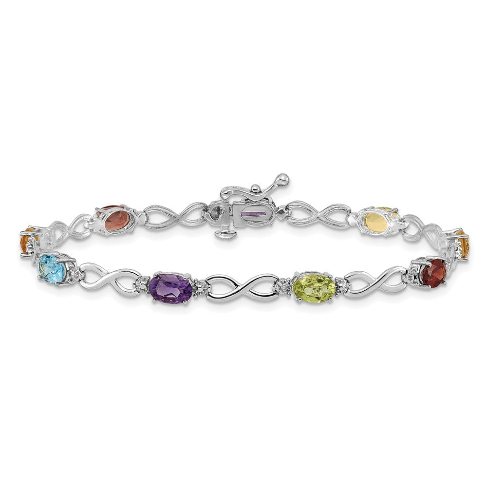 10K Weißgold Regenbogen Edelstein und Diamant Unendlichkeit Armband