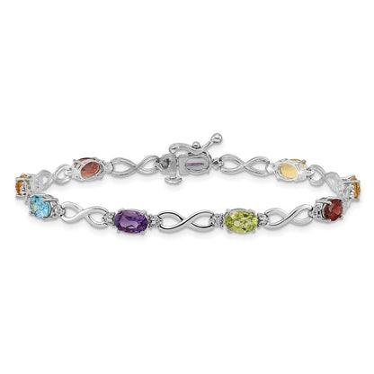 10K Weißgold Regenbogen Edelstein und Diamant Unendlichkeit Armband