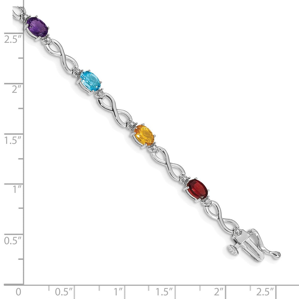 10K Weißgold Regenbogen Edelstein und Diamant Unendlichkeit Armband