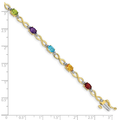 10K Gelbgold Regenbogen Edelstein und Diamant Unendlichkeit Armband