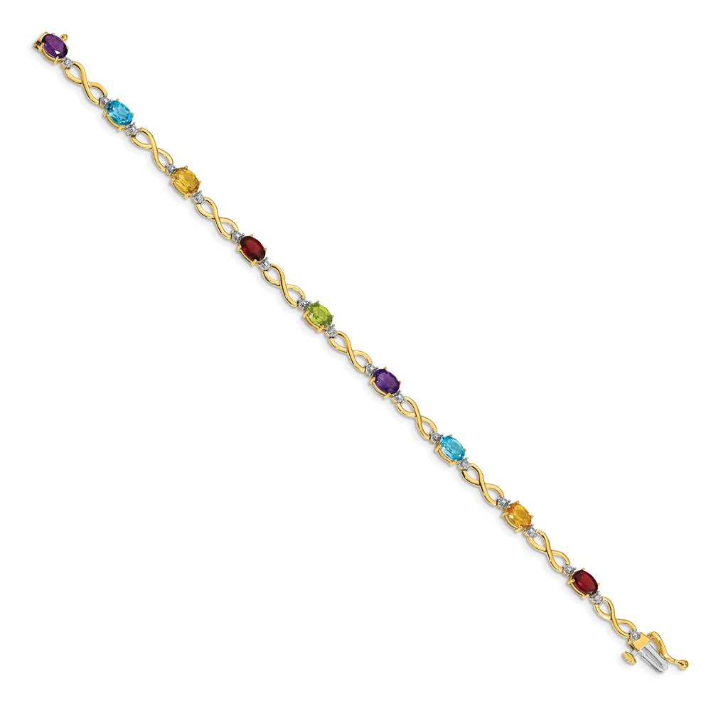 14K Gelbgold Infinity-Armband mit Regenbogen-Edelsteinen und natürlichen Diamanten