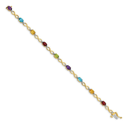 14K Gelbgold Infinity-Armband mit Regenbogen-Edelsteinen und natürlichen Diamanten
