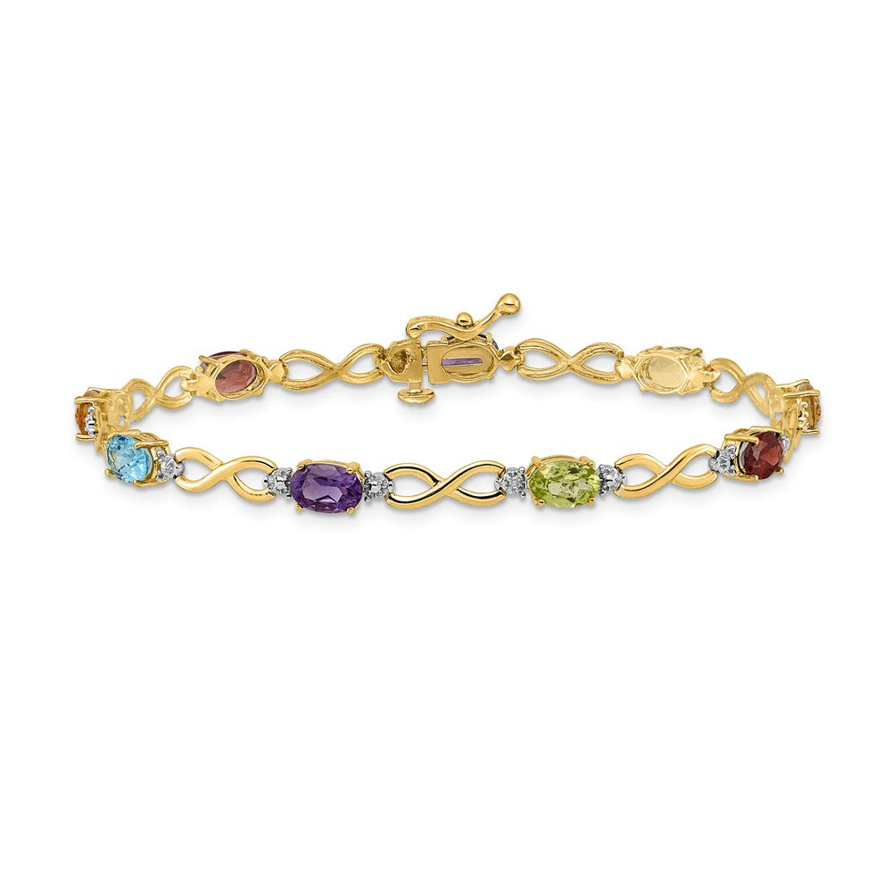 14K Gelbgold Infinity-Armband mit Regenbogen-Edelsteinen und natürlichen Diamanten