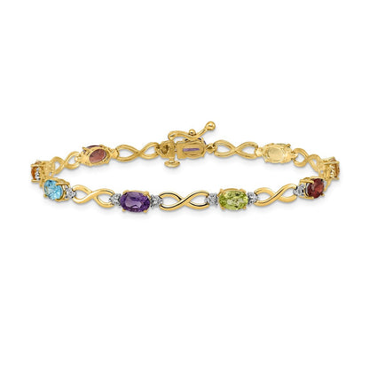 14K Gelbgold Infinity-Armband mit Regenbogen-Edelsteinen und natürlichen Diamanten
