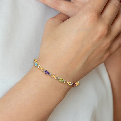 14K Gelbgold Infinity-Armband mit Regenbogen-Edelsteinen und natürlichen Diamanten
