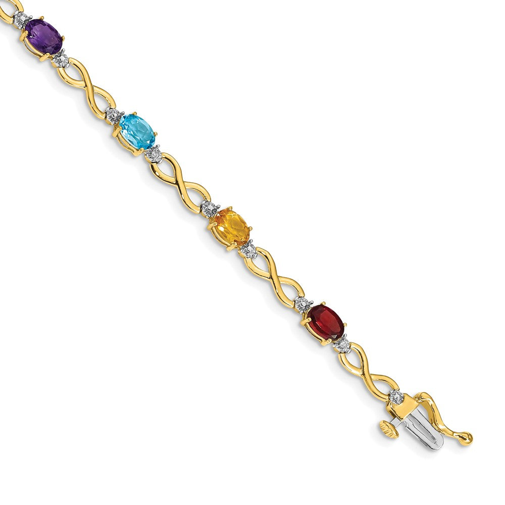 14K Gelbgold Infinity-Armband mit Regenbogen-Edelsteinen und natürlichen Diamanten
