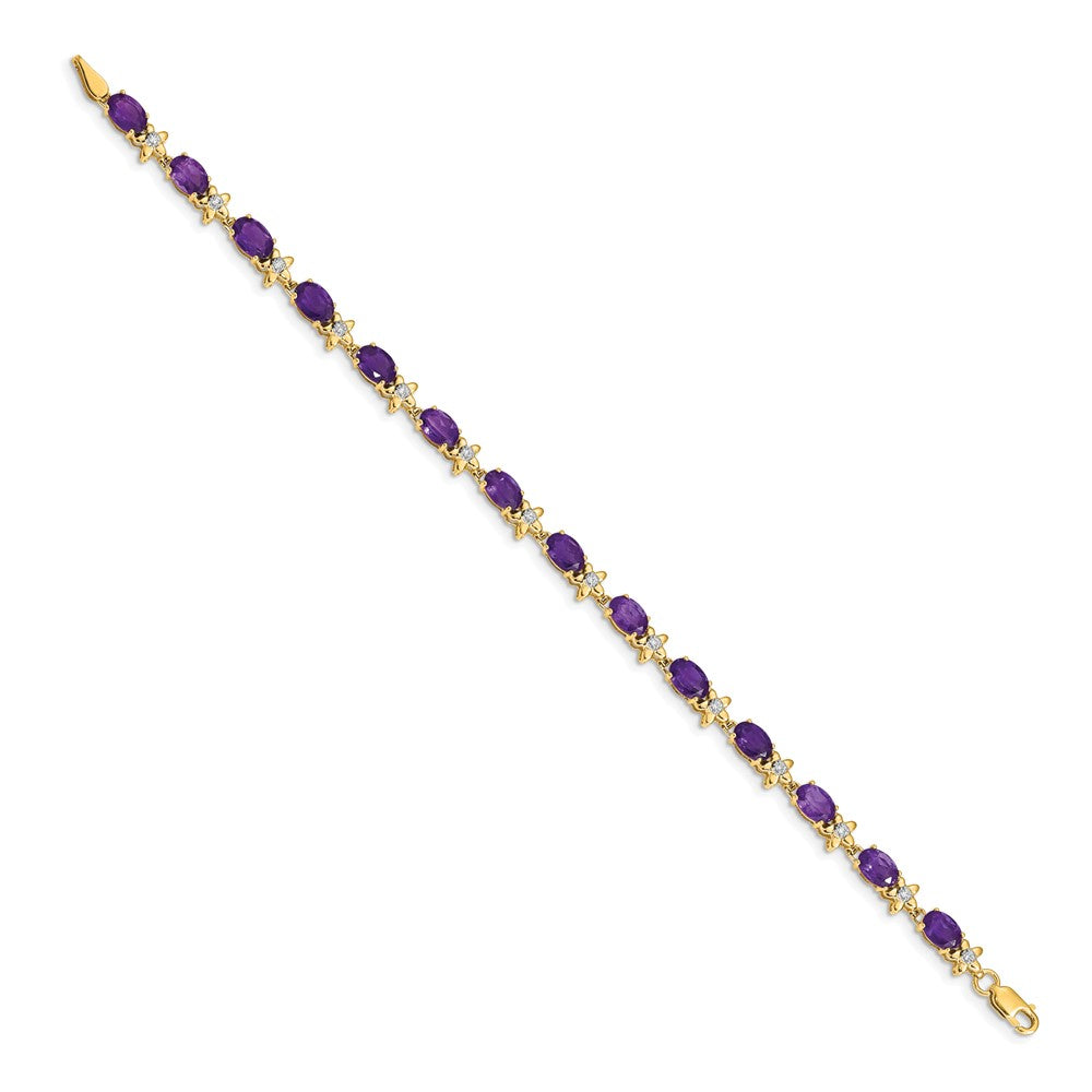 14K Gelbgold Armband mit Blumenmuster, Amethysten und Diamanten