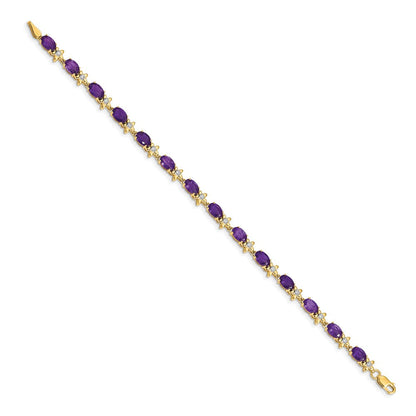 14K Gelbgold Armband mit Blumenmuster, Amethysten und Diamanten