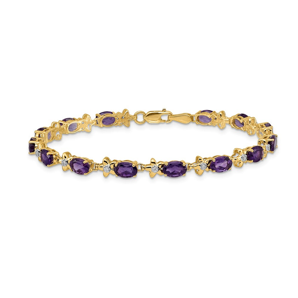 14K Gelbgold Armband mit Blumenmuster, Amethysten und Diamanten