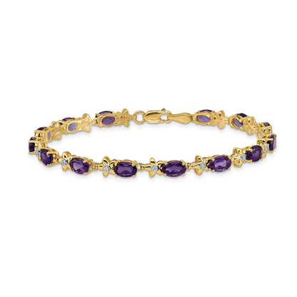 14K Gelbgold Armband mit Blumenmuster, Amethysten und Diamanten