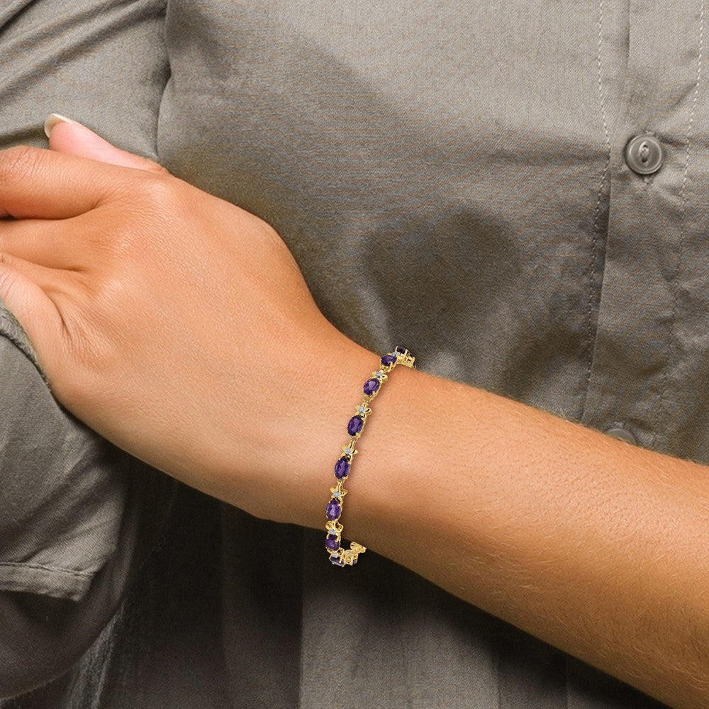 14K Gelbgold Armband mit Blumenmuster, Amethysten und Diamanten