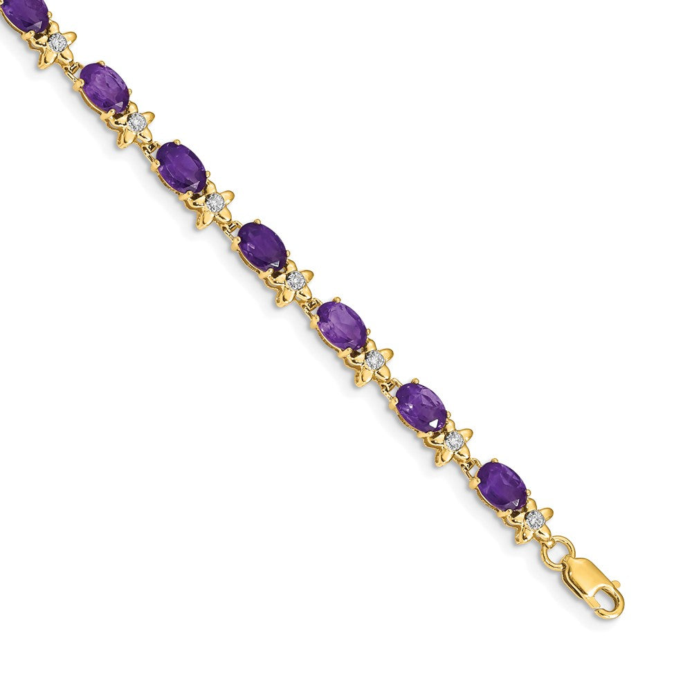 14K Gelbgold Armband mit Blumenmuster, Amethysten und Diamanten