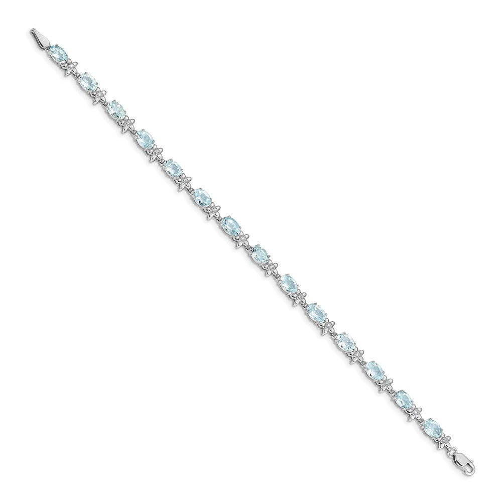 14K Gelbgold Blumen-Armband mit natürlichen Aquamarinen und Diamanten
