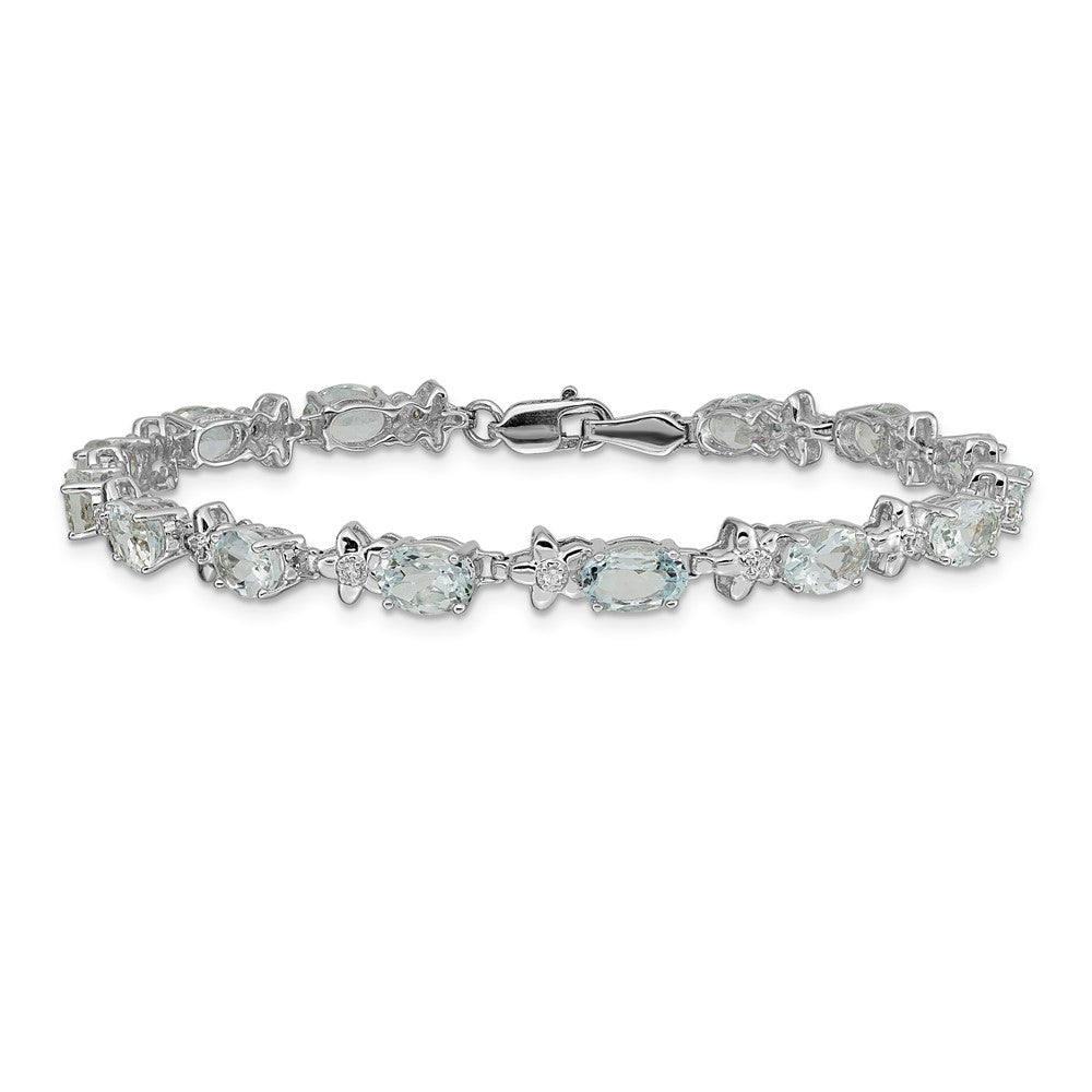 14K Gelbgold Blumen-Armband mit natürlichen Aquamarinen und Diamanten