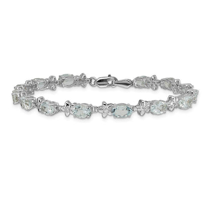 14K Gelbgold Blumen-Armband mit natürlichen Aquamarinen und Diamanten