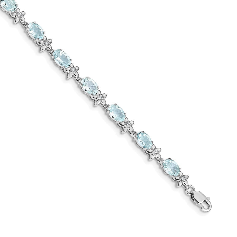 14K Gelbgold Blumen-Armband mit natürlichen Aquamarinen und Diamanten