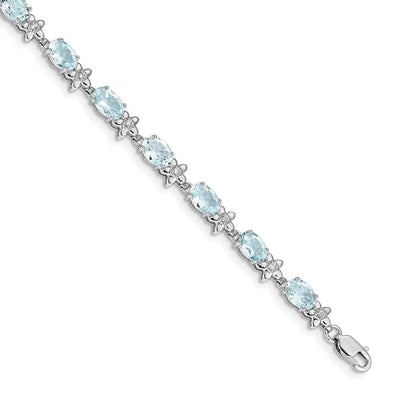 14K Gelbgold Blumen-Armband mit natürlichen Aquamarinen und Diamanten