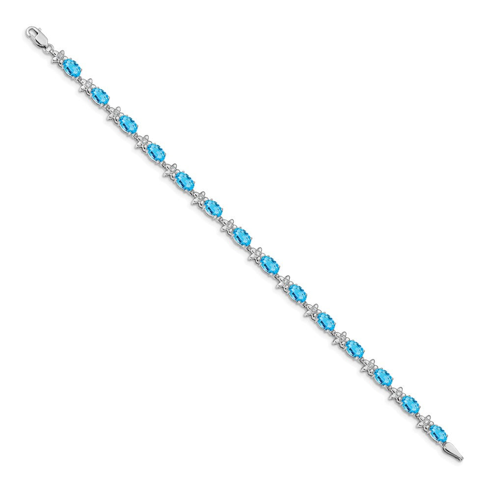 14K Weißgold Blumen Diamant und Blautopas Armband