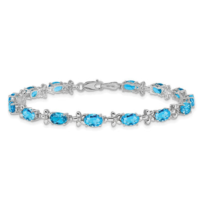 14K Weißgold Blumen Diamant und Blautopas Armband