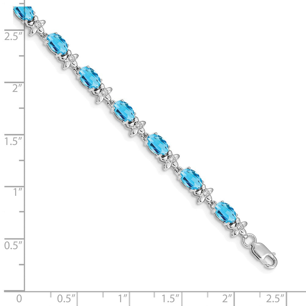 14K Weißgold Blumen Diamant und Blautopas Armband