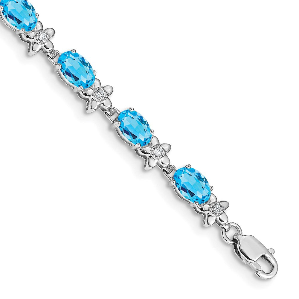 14K Weißgold Blumen Diamant und Blautopas Armband