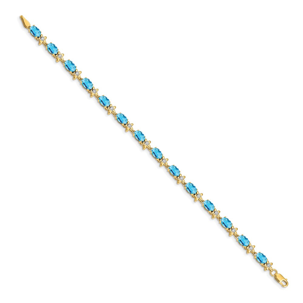 14K Gelbgold Armband mit Blumenmotiv, natürlichen Diamanten und Swiss Blue Topas