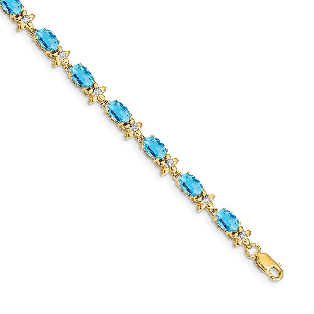 14K Gelbgold Armband mit Blumenmotiv, natürlichen Diamanten und Swiss Blue Topas