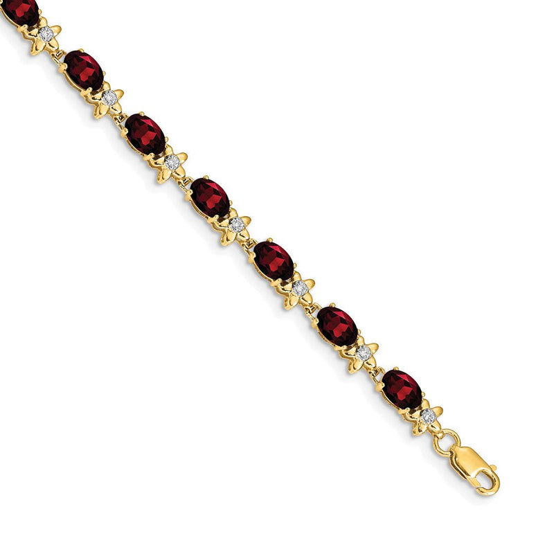 14K Gelbgold Blumen-Armband mit natürlichen Diamanten und Granaten
