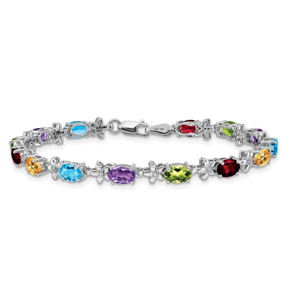 14K Gelbgold-Armband mit bunten ovalen Edelsteinen und natürlichen Diamanten