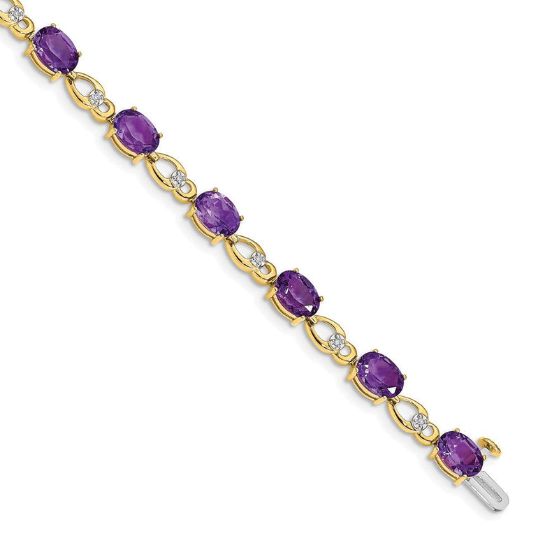 14-Karat-Gelbgold-Armband mit Amethyst und natürlichem Diamant