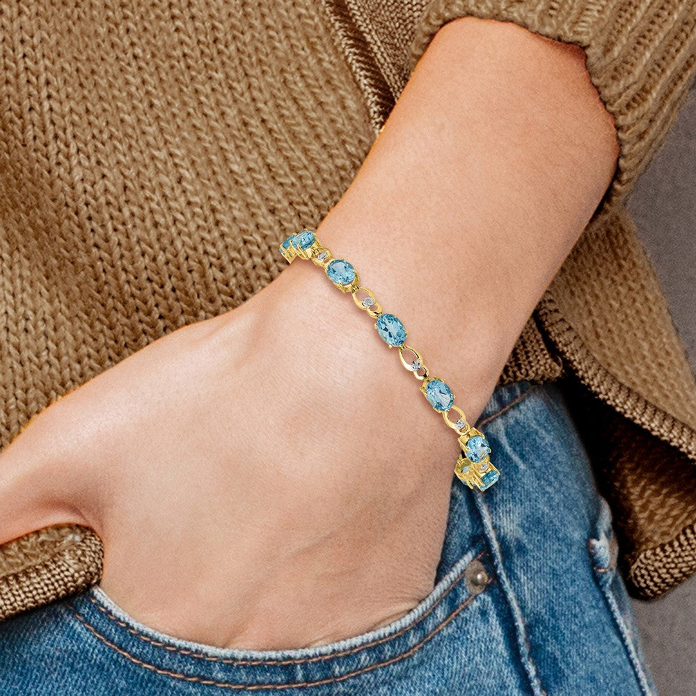 14K Gelbgold Armband mit blauem Topas und Diamanten