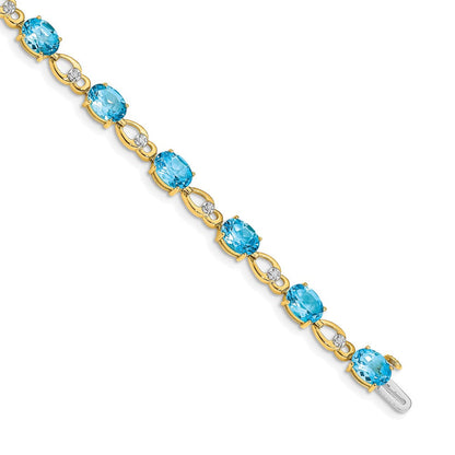 14K Gelbgold Armband mit blauem Topas und Diamanten