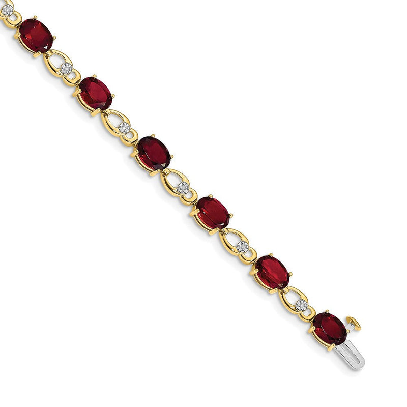 14K Gelbgold Armband mit Granat und natürlichen Diamanten