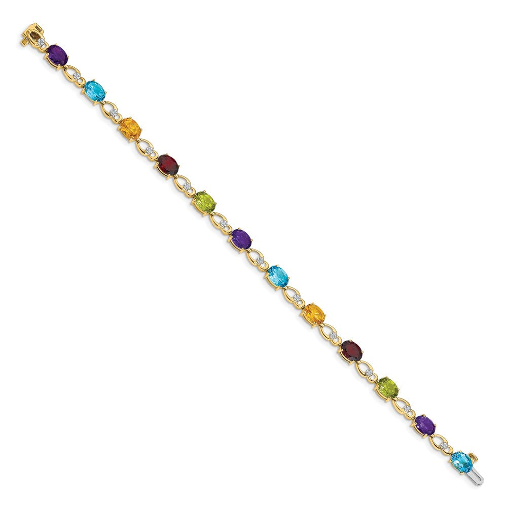 14K Gelbgold Armband mit Regenbogen-Edelsteinen und natürlichen Diamanten