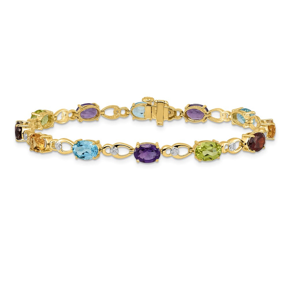 14K Gelbgold Armband mit Regenbogen-Edelsteinen und natürlichen Diamanten