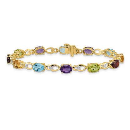 14K Gelbgold Armband mit Regenbogen-Edelsteinen und natürlichen Diamanten