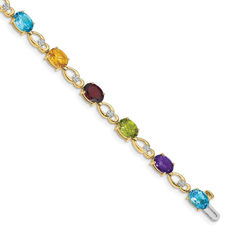 14K Gelbgold Armband mit Regenbogen-Edelsteinen und natürlichen Diamanten