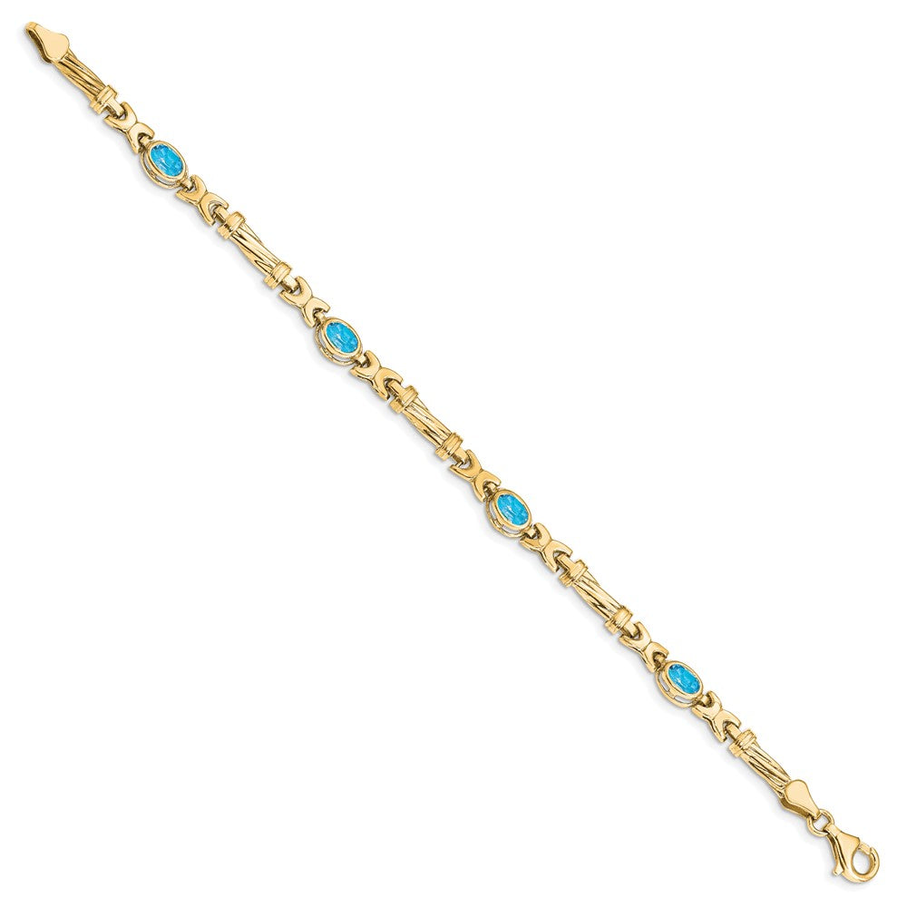 10K Gelbgold Blautopas 4 Stein Armband