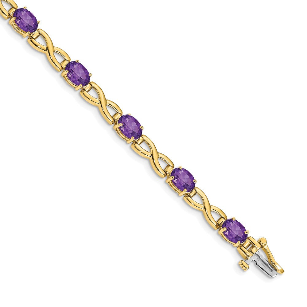 14-Karat-Gelbgold-Armband mit ovalem Amethyst, 7 x 5 mm