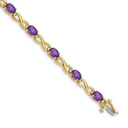 14-Karat-Gelbgold-Armband mit ovalem Amethyst, 7 x 5 mm