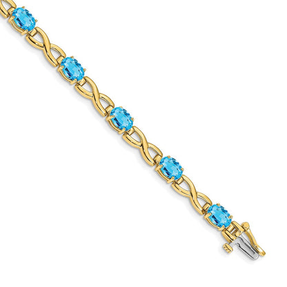 14 Karat Gelbgold Armband mit ovalem blauem Topas, 7 x 5 mm
