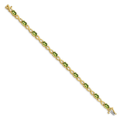 14K Gelbgold Armband mit ovalem Peridot, 7x5 mm