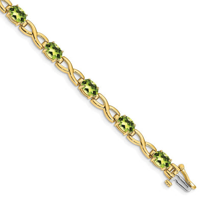 14K Gelbgold Armband mit ovalem Peridot, 7x5 mm