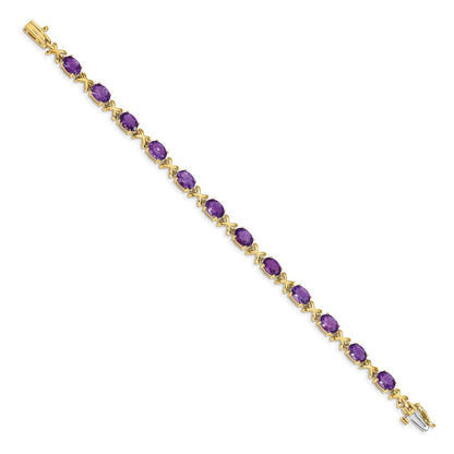 14K Gelbgold-Armband mit ovalem Amethyst, 7 x 5 mm