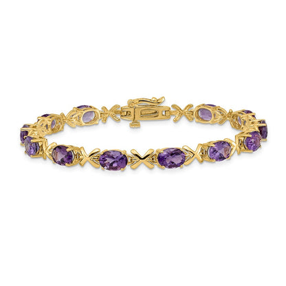 14K Gelbgold-Armband mit ovalem Amethyst, 7 x 5 mm