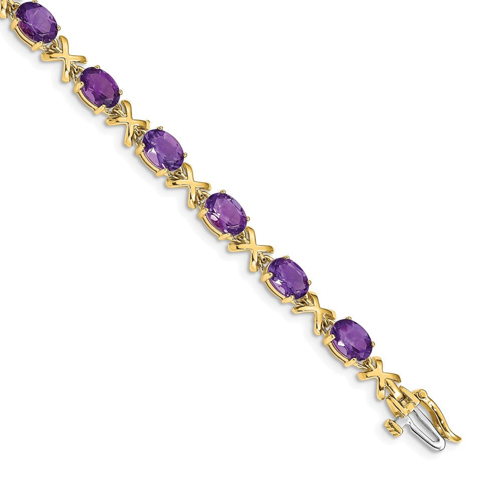 14K Gelbgold-Armband mit ovalem Amethyst, 7 x 5 mm