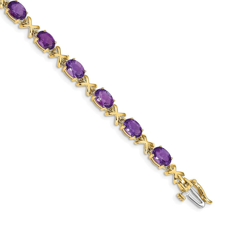 14K Gelbgold-Armband mit ovalem Amethyst, 7 x 5 mm